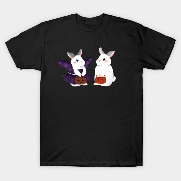 couple white rabbit and overdress bat rabbit _ Bunniesmee Halloween edition T-Shirt by GambarGrace